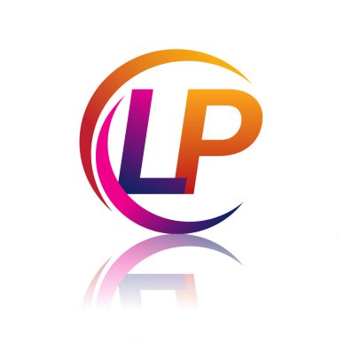 İlk harf LP logotype şirketi daire ve swoosh tasarımında turuncu ve morumsu renkte. iş ve şirket kimliği için vektör logosu.