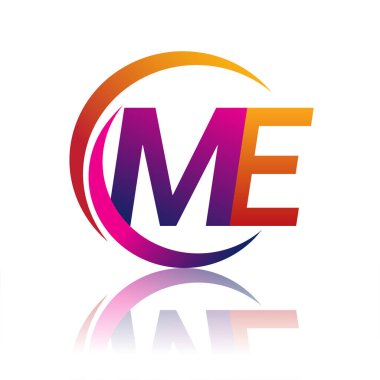 İlk harf ME logotype şirket adı turuncu ve morumsu renk daire ve swoosh tasarım. iş ve şirket kimliği için vektör logosu.