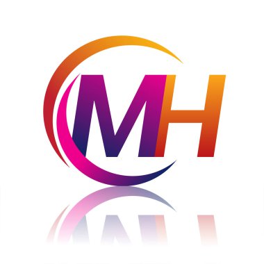 İlk harf MH logotype şirketi daire ve swoosh tasarımında turuncu ve morumsu renkte. iş ve şirket kimliği için vektör logosu.