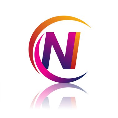İlk harf NI logotype şirketi daire ve swoosh tasarımında turuncu ve morumsu renkte. iş ve şirket kimliği için vektör logosu.