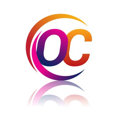 İlk harf OC logotype şirketi daire ve swoosh tasarımında turuncu ve morumsu renkte. iş ve şirket kimliği için vektör logosu.