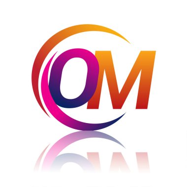 İlk harf OM logotype şirketi daire ve swoosh tasarımında turuncu ve morumsu renkte. iş ve şirket kimliği için vektör logosu.