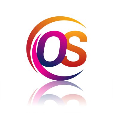 İlk harf OS logotype şirketi daire ve swoosh tasarımında turuncu ve morumsu renkte. iş ve şirket kimliği için vektör logosu.