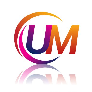 İlk harf UM logotype şirketi daire ve swoosh tasarımında turuncu ve morumsu renkte. iş ve şirket kimliği için vektör logosu.