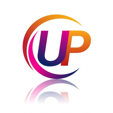 İlk harf UP logotype şirketi daire ve eflatun dizayn üzerinde turuncu ve morumsu renk. iş ve şirket kimliği için vektör logosu.
