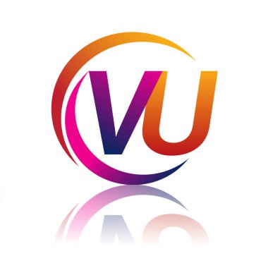 İlk harf VU logotype şirketi daire ve swoosh tasarımında turuncu ve morumsu renkte. iş ve şirket kimliği için vektör logosu.