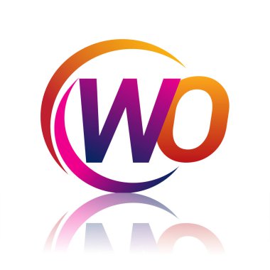 İlk harf WO logotype şirket adı turuncu ve morumsu renk daire ve swoosh tasarım. iş ve şirket kimliği için vektör logosu.