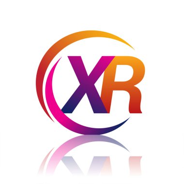 İlk harf XR logotype şirketi daire ve swoosh tasarımında turuncu ve morumsu renkte. iş ve şirket kimliği için vektör logosu.