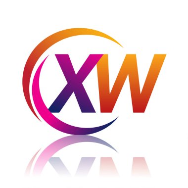 İlk harf XW logotype şirketi daire ve swoosh tasarımında turuncu ve morumsu renkte. iş ve şirket kimliği için vektör logosu.