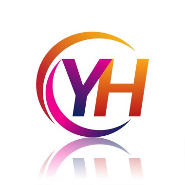İlk harf YH logotype şirketi daire ve swoosh tasarımında turuncu ve morumsu renkte. iş ve şirket kimliği için vektör logosu.