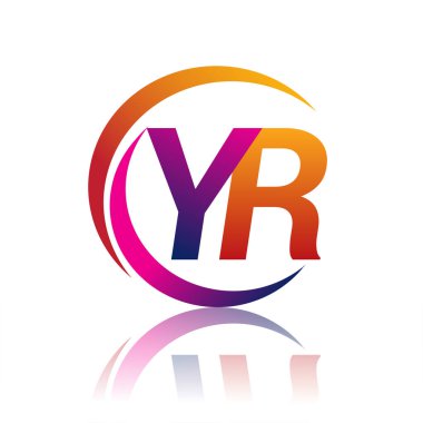 İlk harf YR logotype şirketinin daire ve swoosh tasarımında turuncu ve morumsu rengi. iş ve şirket kimliği için vektör logosu.
