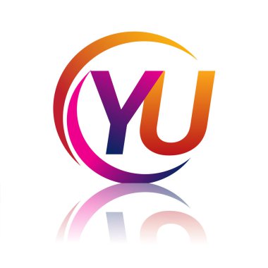 İlk harf Yu logotype şirketi daire ve swoosh tasarımında turuncu ve morumsu renkte. iş ve şirket kimliği için vektör logosu.