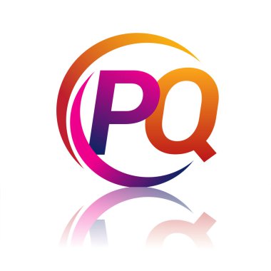 İlk harf PQ logotype şirketi daire ve swoosh tasarımında turuncu ve morumsu renkte. iş ve şirket kimliği için vektör logosu.