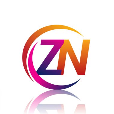 İlk harf ZN logotype şirketi daire ve swoosh tasarımında turuncu ve morumsu renkte. iş ve şirket kimliği için vektör logosu.