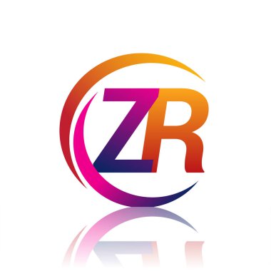 İlk harf ZR logotype şirketi daire ve swoosh tasarımında turuncu ve morumsu renkte. iş ve şirket kimliği için vektör logosu.