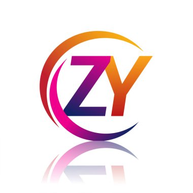 İlk harf ZY logotype şirketi daire ve swoosh tasarımında turuncu ve morumsu renkte. iş ve şirket kimliği için vektör logosu.