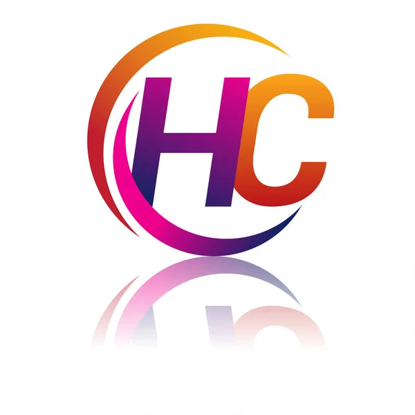 Harf Logotype Şirketi Daire Swoosh Tasarımında Turuncu Morumsu Renkte Şirket — Stok Vektör