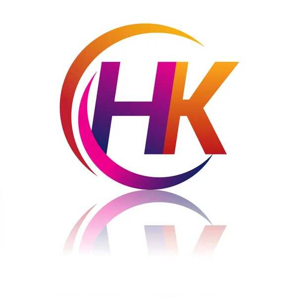 首字母香港标识公司名称橙色和洋红色的圆形和斜纹图案 企业和公司标识的矢量标识 — 图库矢量图片