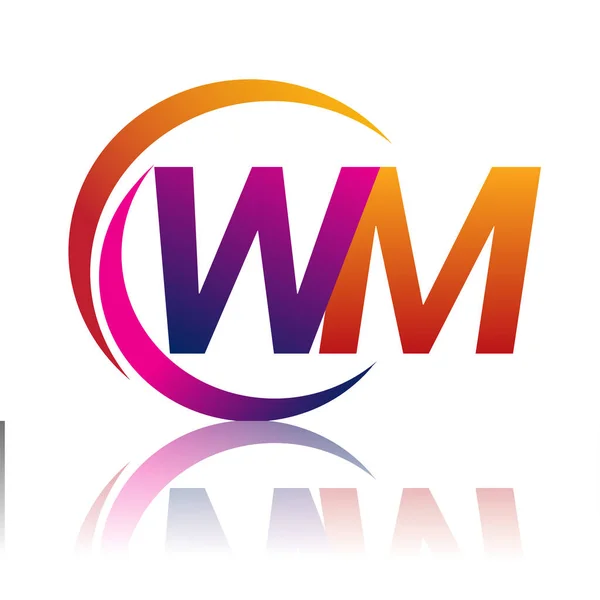 最初的字母Wm标志公司名称为橙色和洋红色的圆形和斜纹图案 企业和公司标识的矢量标识 — 图库矢量图片