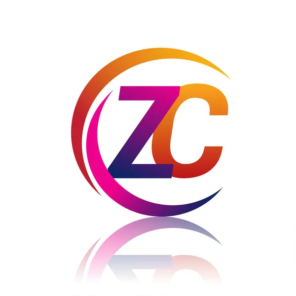 首字母Zc标识公司名称橙色和洋红色的圆形和斜纹设计 企业和公司标识的矢量标识 — 图库矢量图片