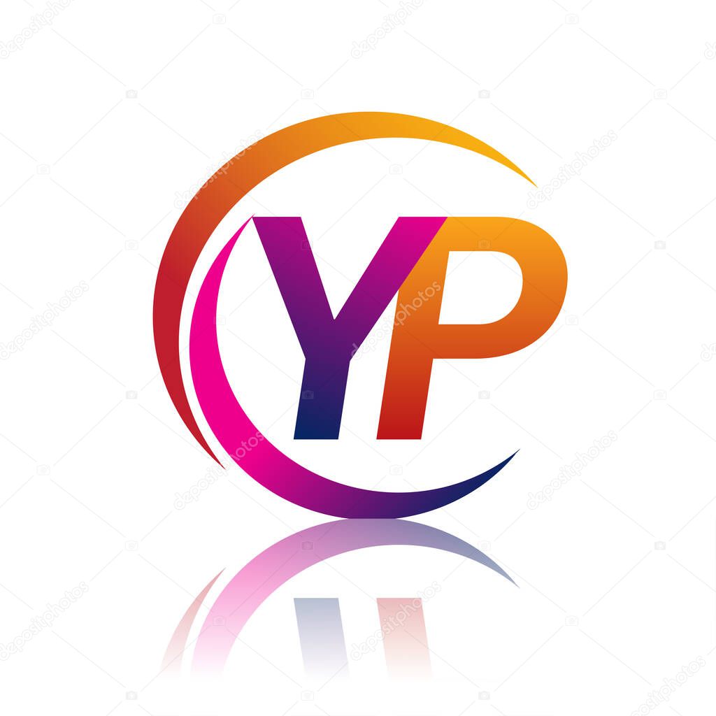 Initial letter YP logotype company name orange and magenta color on circle and swoosh design. vector logo for business and company identity.