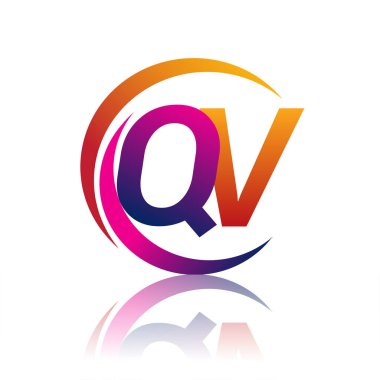 İlk harf QV logotype şirketi daire ve swoosh tasarımında turuncu ve morumsu renkte. iş ve şirket kimliği için vektör logosu.