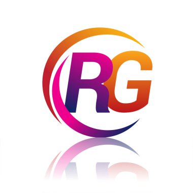 İlk harf RG logotype şirketi daire ve swoosh tasarımında turuncu ve morumsu renkte. iş ve şirket kimliği için vektör logosu.