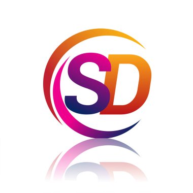 İlk harf SD logotype şirketi dairesel ve eflatun dizaynlı turuncu ve mor renkte. iş ve şirket kimliği için vektör logosu.