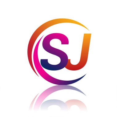 İlk harf SJ logotype şirketi daire ve swoosh tasarımında turuncu ve morumsu renkte. iş ve şirket kimliği için vektör logosu.