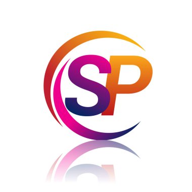 İlk harf SP logotype şirketi daire ve swoosh tasarımında turuncu ve morumsu renkte. iş ve şirket kimliği için vektör logosu.