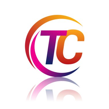 İlk harf TC logotype şirketi daire ve swoosh tasarımında turuncu ve morumsu renkte. iş ve şirket kimliği için vektör logosu.