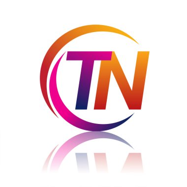 İlk harf TN logotype şirketi daire ve swoosh tasarımında turuncu ve morumsu renkte. iş ve şirket kimliği için vektör logosu.