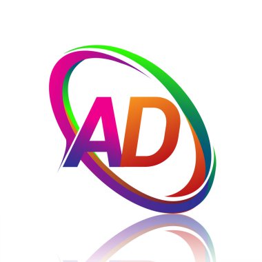 Şirket adı olan Renkli Swoosh için AD logoti tasarımı. iş ve şirket kimliği için vektör logosu.