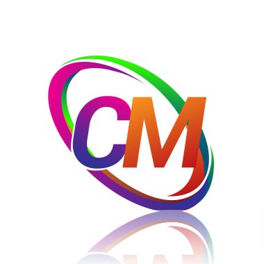 Renkli Swoosh şirketi için CM logoti tasarımı. iş ve şirket kimliği için vektör logosu.