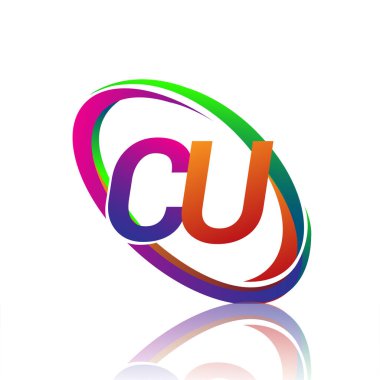 Renkli Swoosh adında bir şirket için CU logoti tasarımı. iş ve şirket kimliği için vektör logosu.