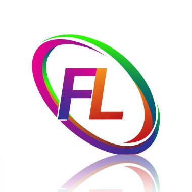 Şirket adı FL logoti tasarımı. Renkli Swoosh. iş ve şirket kimliği için vektör logosu.