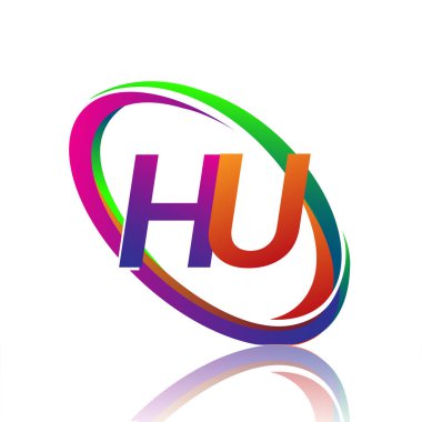 HU logoti tasarımı. Şirketin renkli ismi için. iş ve şirket kimliği için vektör logosu.