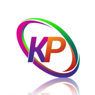 Renkli Swoosh şirketi için KP logoti tasarımı. iş ve şirket kimliği için vektör logosu.