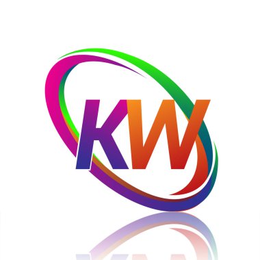 Şirketin adı KW logotype tasarımı. Renkli Swoosh. iş ve şirket kimliği için vektör logosu.