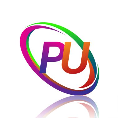 Renkli Swoosh adlı şirket için PU logoti tasarımı. iş ve şirket kimliği için vektör logosu.