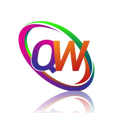 QW harfi logotype tasarımı. Şirketin renkli adı Swoosh. iş ve şirket kimliği için vektör logosu.