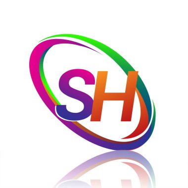 Şirket adı SH logoti tasarımı. Renkli Swoosh. iş ve şirket kimliği için vektör logosu.