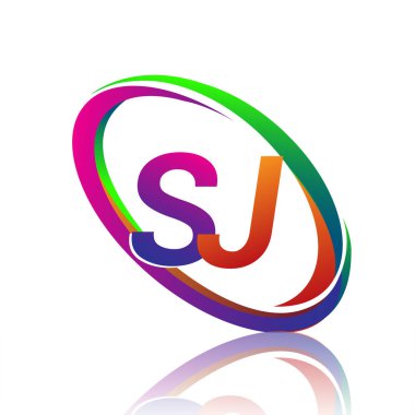 Şirket adı SJ logotype tasarımı. Renkli Swoosh. iş ve şirket kimliği için vektör logosu.