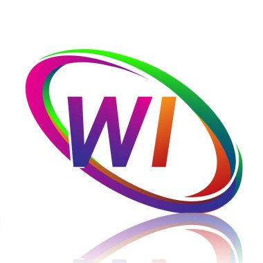 Şirketin adı WI logotype tasarımı. Renkli Swoosh. iş ve şirket kimliği için vektör logosu.