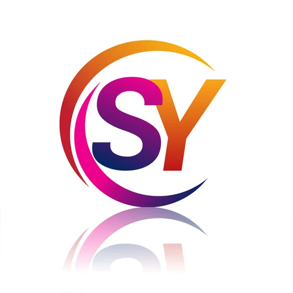 Początkowa Litera Logotyp Nazwa Firmy Pomarańczowy Magenta Kolor Okręgu Swoosh — Wektor stockowy