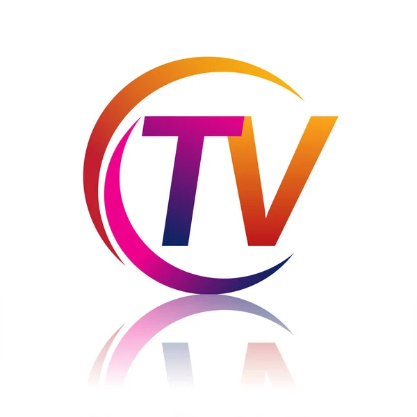 Początkowy List Telewizor Logotyp Nazwa Firmy Pomarańczowy Magenta Kolor Okręgu — Wektor stockowy