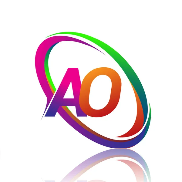 字母Ao标志设计为公司名称五颜六色的Swoosh 企业和公司标识的矢量标识 — 图库矢量图片