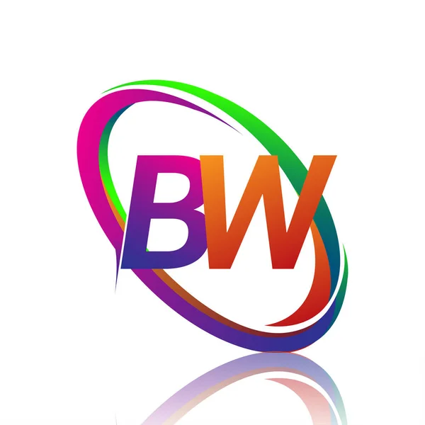 会社名のカラフルなスウッシュのための文字Bwのロゴタイプデザイン ビジネスと会社のアイデンティティのためのベクトルロゴ — ストックベクタ