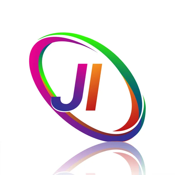 字母Ji标志设计为公司名称五颜六色的Swoosh 企业和公司标识的矢量标识 — 图库矢量图片