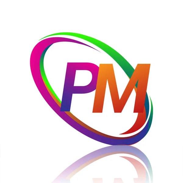 Letter Pm Logo Colorful Geometric Shape Stock Vector (Royalty Free